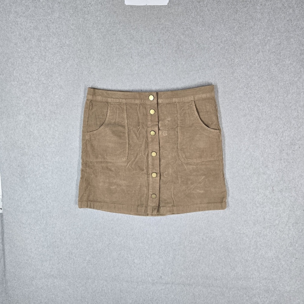 Tory Burch Women Skirt 14 Brown Mini Beachwood Corduroy Lucitano Snap Button NWT